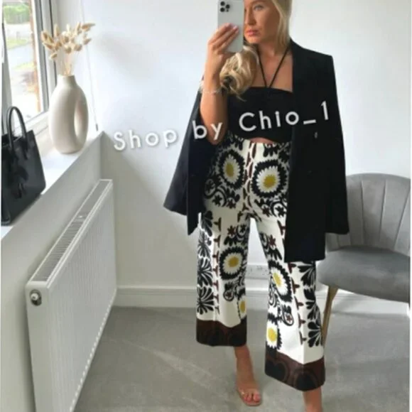 Zara High Waisted Printed Culottes - Picture 6 of 10